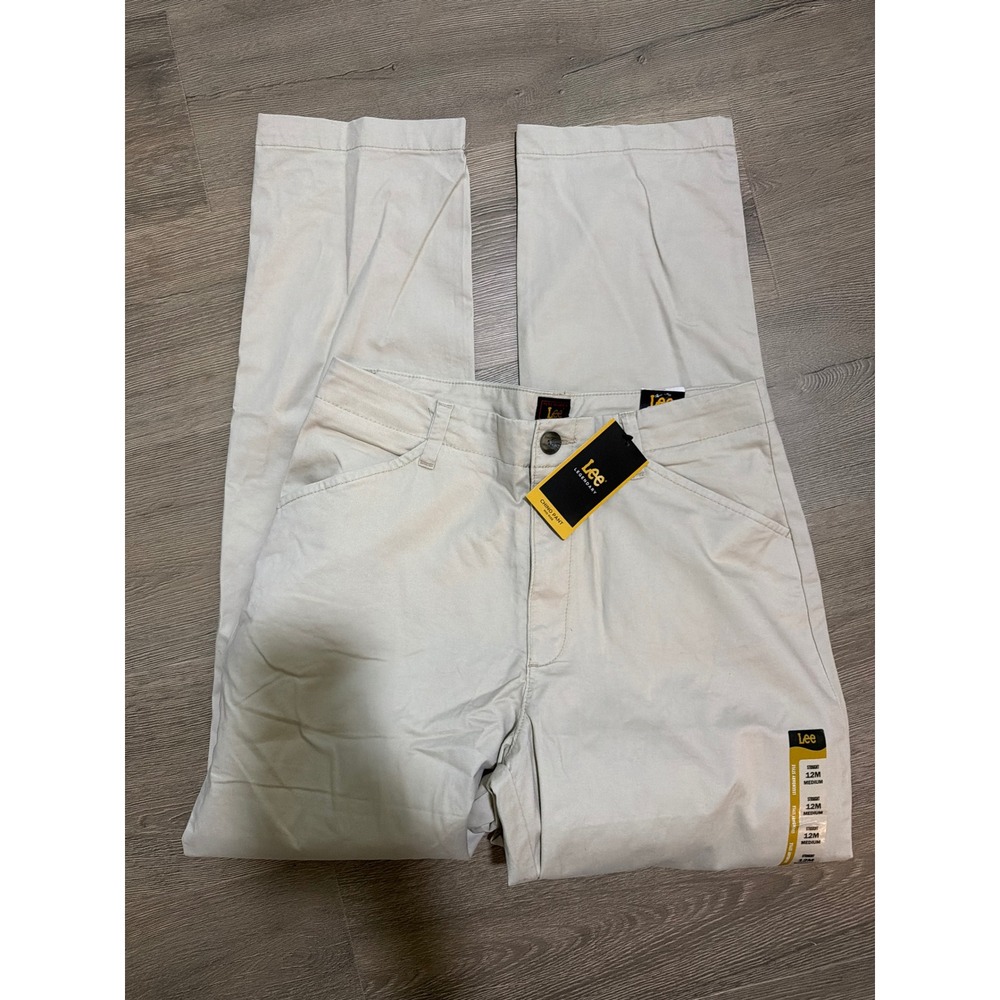 Lee Legendary Chino Pants Womens 12M Medium Straight Leg Beige Stone NWT